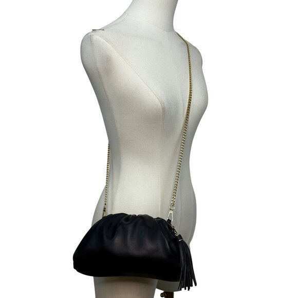 Understated Leather Women’s Black Leather With Tassel Detail & Gold Chain Clutch - Picture 9 of 10